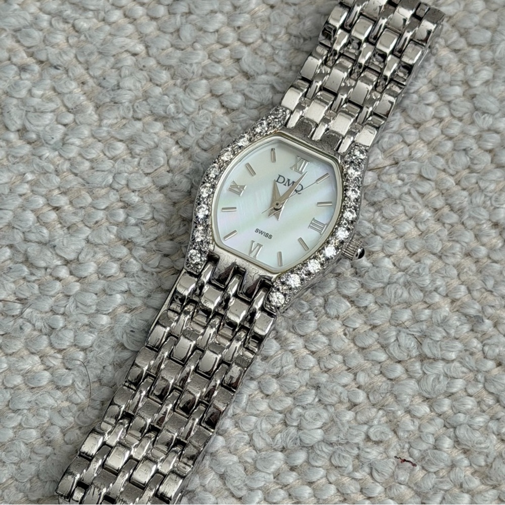 DMQ Swiss Silver Women's Watch Crystal Bezel Chain Link Band